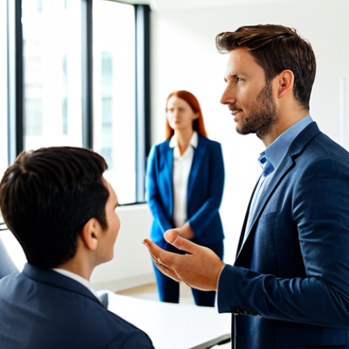 Open Communication**

A diverse group of employees gathered in a bright, modern office space for a meeting. A manager is attentively listening to an employee who is speaking openly. Soft, natural lighting fills the room. The scene conveys trust and understanding. "Safe for work," "appropriate content," "fully clothed," "professional," "perfect anatomy," "correct proportions," "natural pose," "well-formed hands," "proper finger count," "natural body proportions."

**