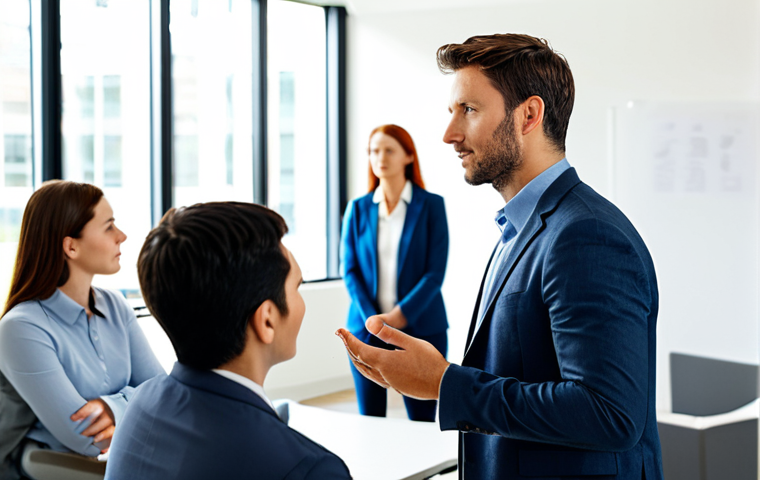 Open Communication**

A diverse group of employees gathered in a bright, modern office space for a meeting. A manager is attentively listening to an employee who is speaking openly. Soft, natural lighting fills the room. The scene conveys trust and understanding. "Safe for work," "appropriate content," "fully clothed," "professional," "perfect anatomy," "correct proportions," "natural pose," "well-formed hands," "proper finger count," "natural body proportions."

**