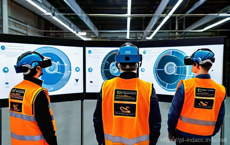 산업재해분석 관련 인기 기업 분석 - **Prompt:** A dynamic and brightly lit industrial training facility where a diverse group of five yo...