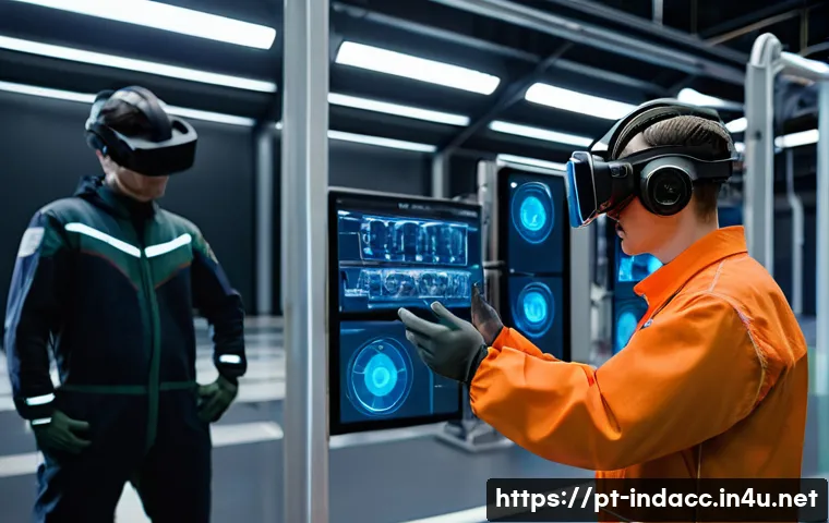 산업재해 시뮬레이션 훈련 사례 - **Prompt:** "A highly focused industrial worker, mid-20s, with short, neat hair, wearing a clean, mo...