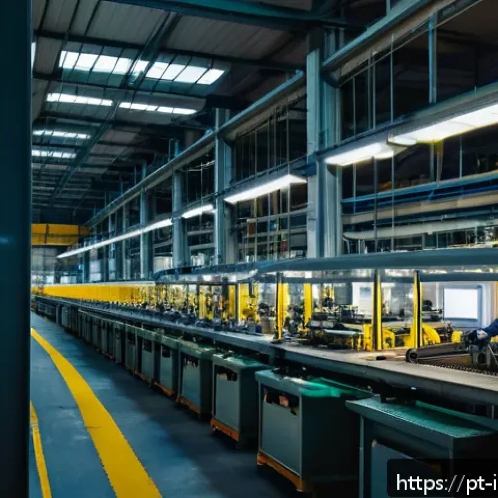 산업재해 분석 보고서 템플릿 - Industrial factory interior scene showing a detailed view of a manufacturing plant sector during a n...