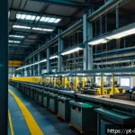 Home 18 산업재해 분석 보고서 템플릿 - Industrial factory interior scene showing a detailed view of a manufacturing plant sector during a n...