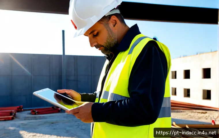 산업재해분석 전문가의 성장 가능한 분야 - Photorealistic occupational safety analyst wearing a hard hat and reflective vest, reviewing a const...